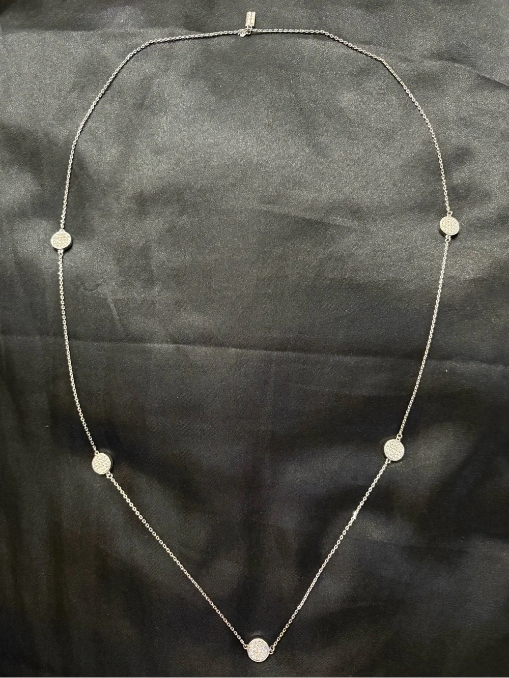 kate spade Silver-Tone Long Station Necklace with Pave Discs